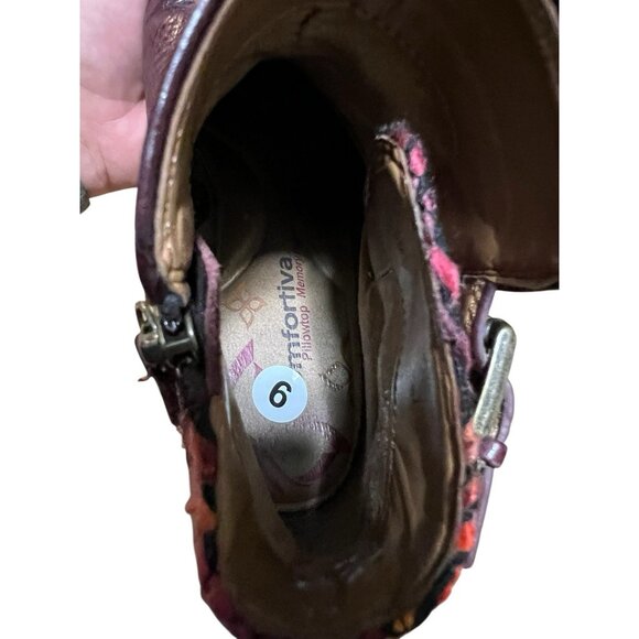 Comfortiva Ankle Boots Creston Eggplant Red Leather Multi Sweater Knit Size 9M - Picture 6 of 9